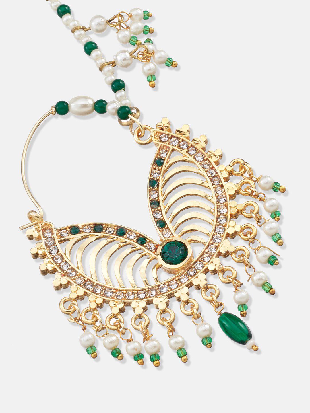 ATIBELLE Gold-Plated Stone-Studded & Enamelled Insert Nosepin With Beaded Extension