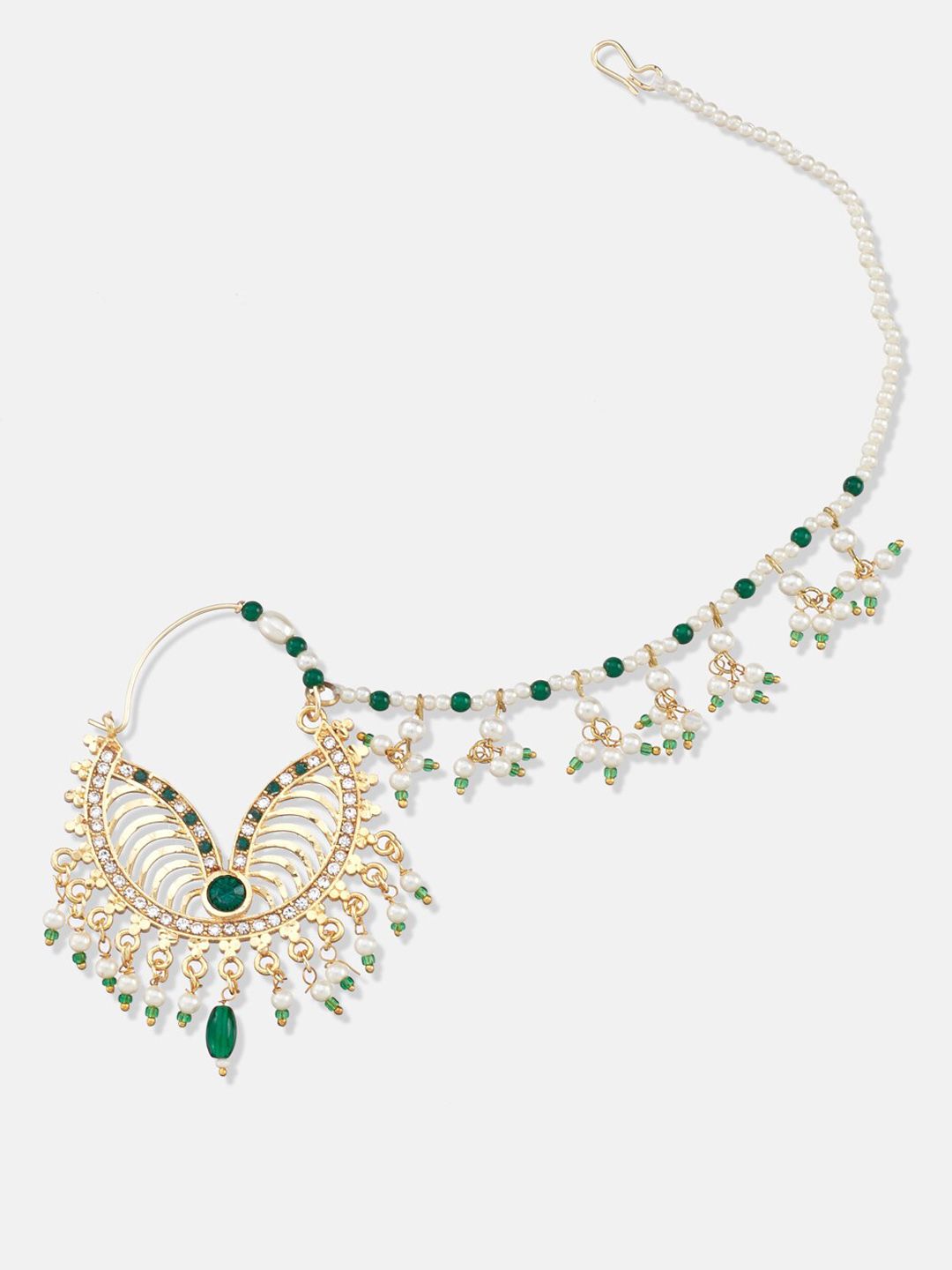 ATIBELLE Gold-Plated Stone-Studded & Enamelled Insert Nosepin With Beaded Extension