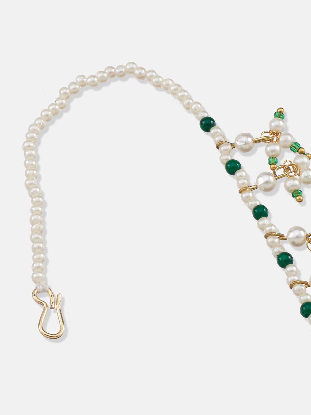 ATIBELLE Gold-Plated Stone-Studded & Enamelled Insert Nosepin With Beaded Extension