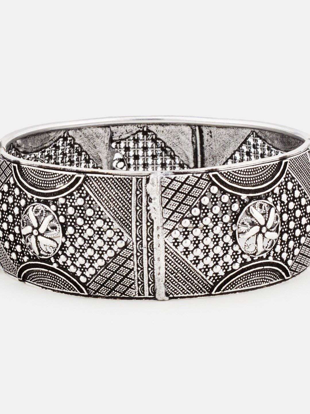 ATIBELLE Oxidised Silver-Plated German Silver Textured Intricate Kada Bangle