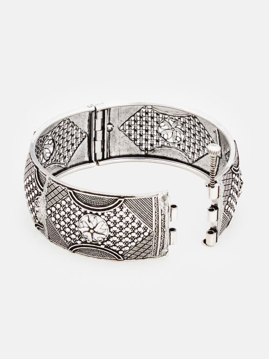 ATIBELLE Oxidised Silver-Plated German Silver Textured Intricate Kada Bangle