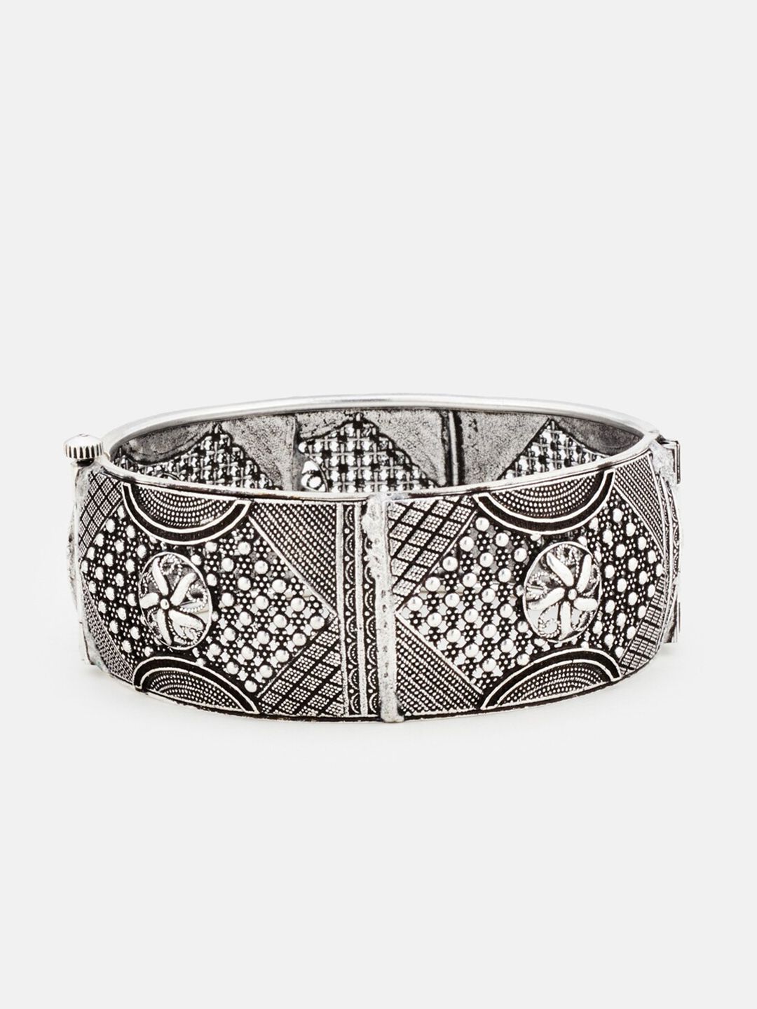 ATIBELLE Oxidised Silver-Plated German Silver Textured Intricate Kada Bangle