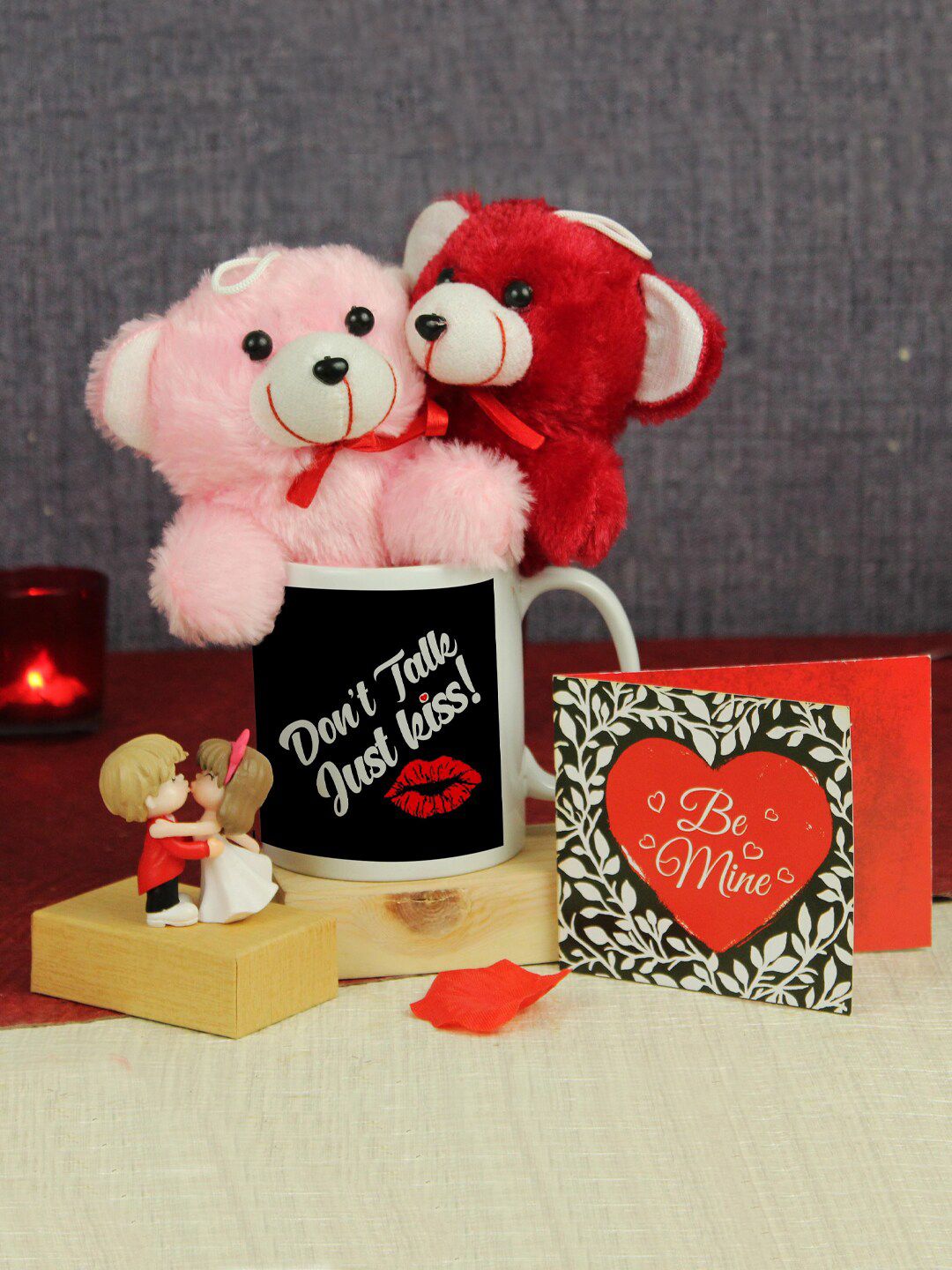 TIED RIBBONS Valentine Gift 5-Pcs Kissing Love Couple Statue Mug Card & Teddy Bear-picture-26