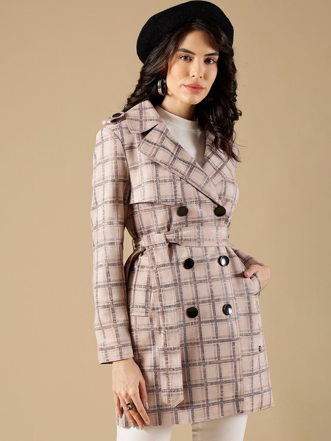Gipsy Women Checked Suede Longline Overcoat-picture-26