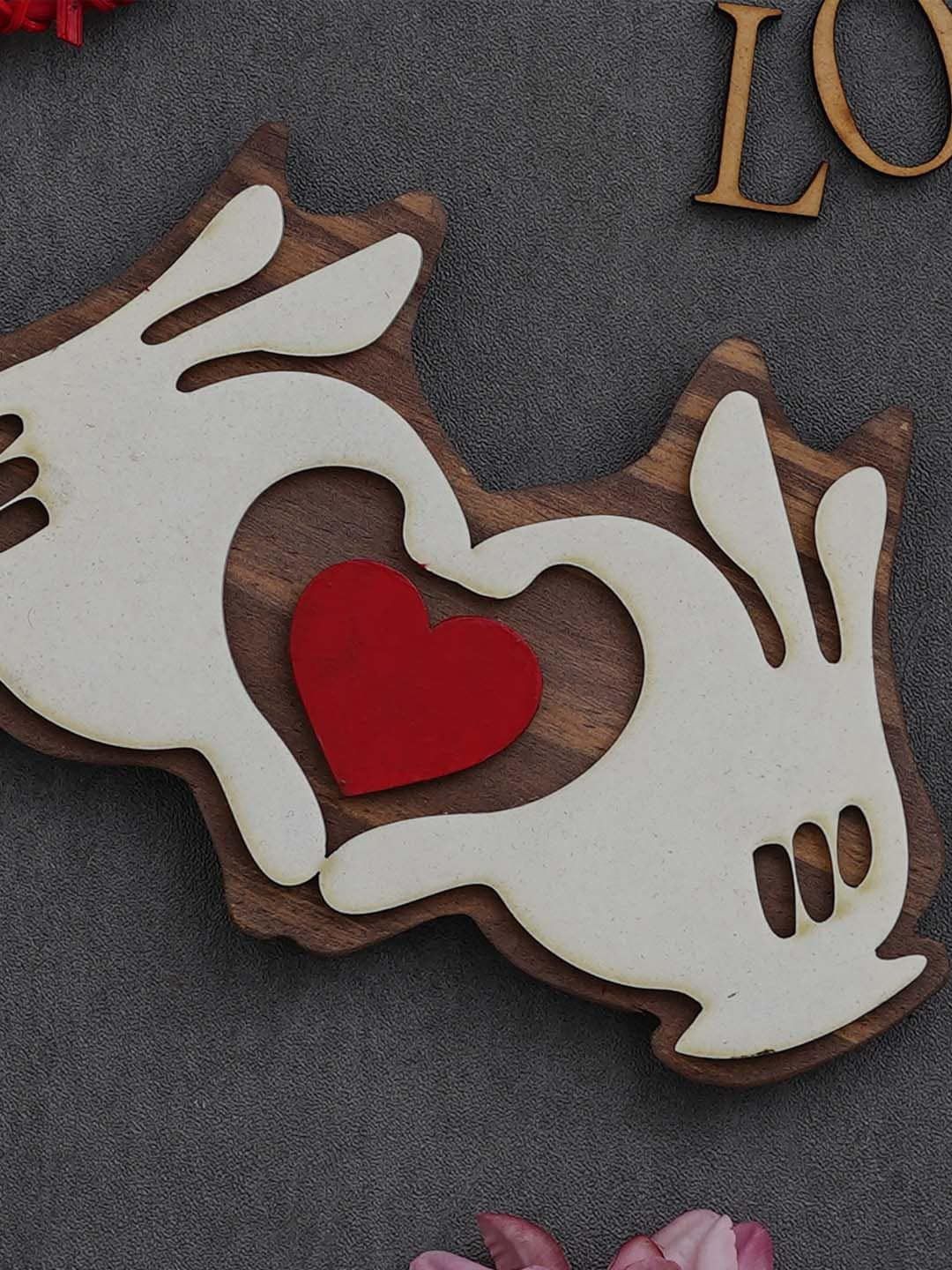 eCraftIndia Red & White Wooden Hands Showcasing Heart Valentine Gift Set-image-14