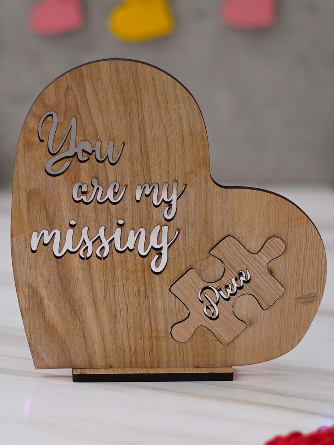 artisyn eCraftIndia Brown Valentine Wooden Puzzle Showpiece With Stand-picture-51