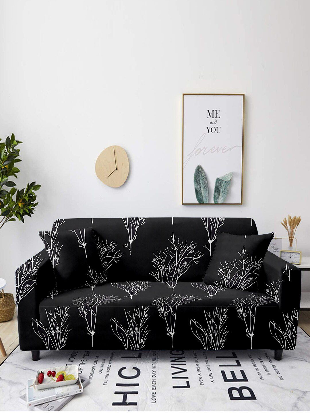 Aura Black & White Abstract Printed Stretchable 3-Seater Sofa Cover-image-13