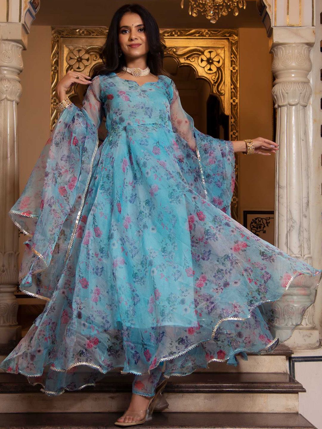 Calmna Women Floral Printed Kurta with Trousers & With Dupatta-image-41