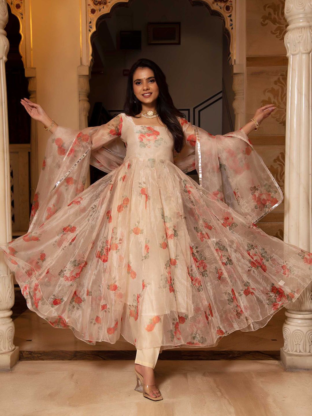 Calmna Women Floral Printed Kurta with Trousers & Dupatta-picture-38