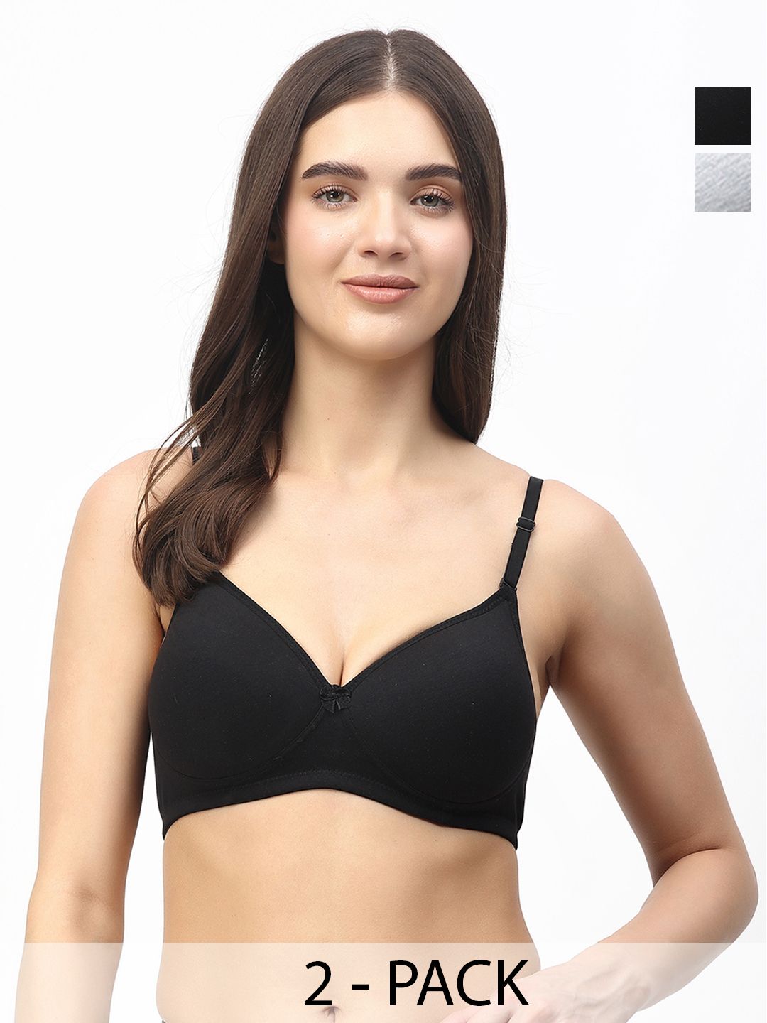 Floret Pack of 2 Seamless Heavily Padded Pushup T-Shirt Bra Molded Cup Multiway Straps