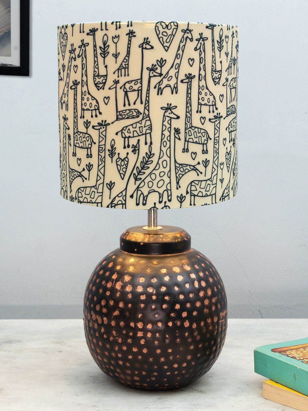 Homesake Ginger Jar Beige & Black Printed Antique Hammered Table Lamp-image-49