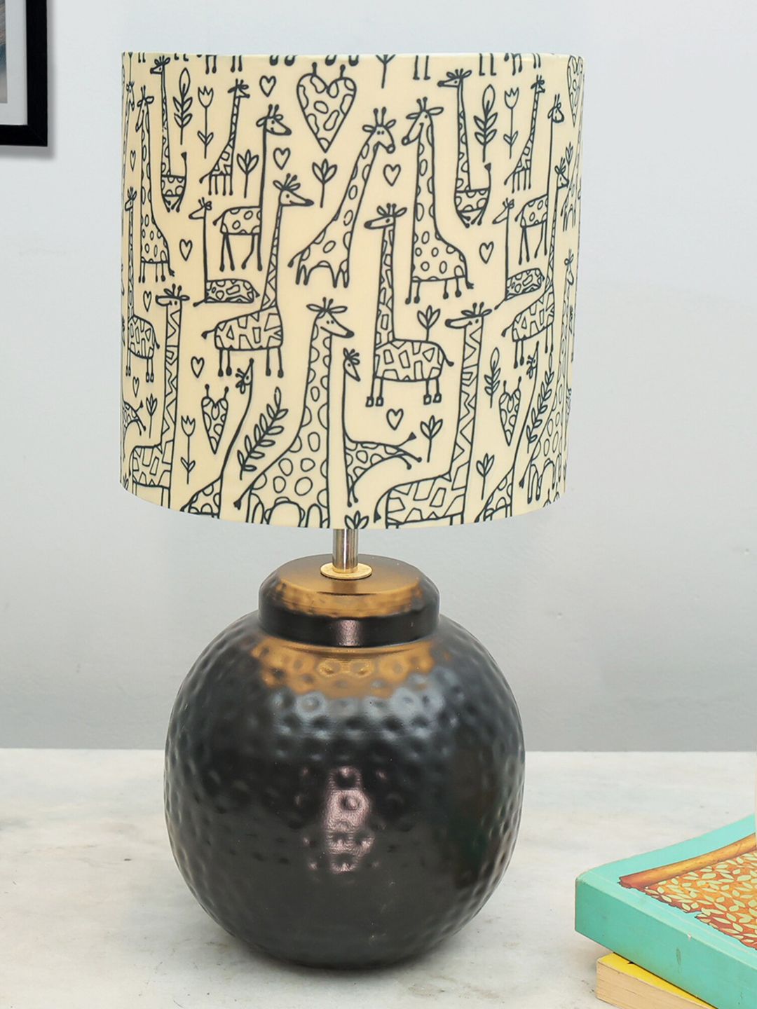 Homesake Ginger Jar Beige Printed Matte Finish Metal Table Lamp With Savannah Shade-image-4