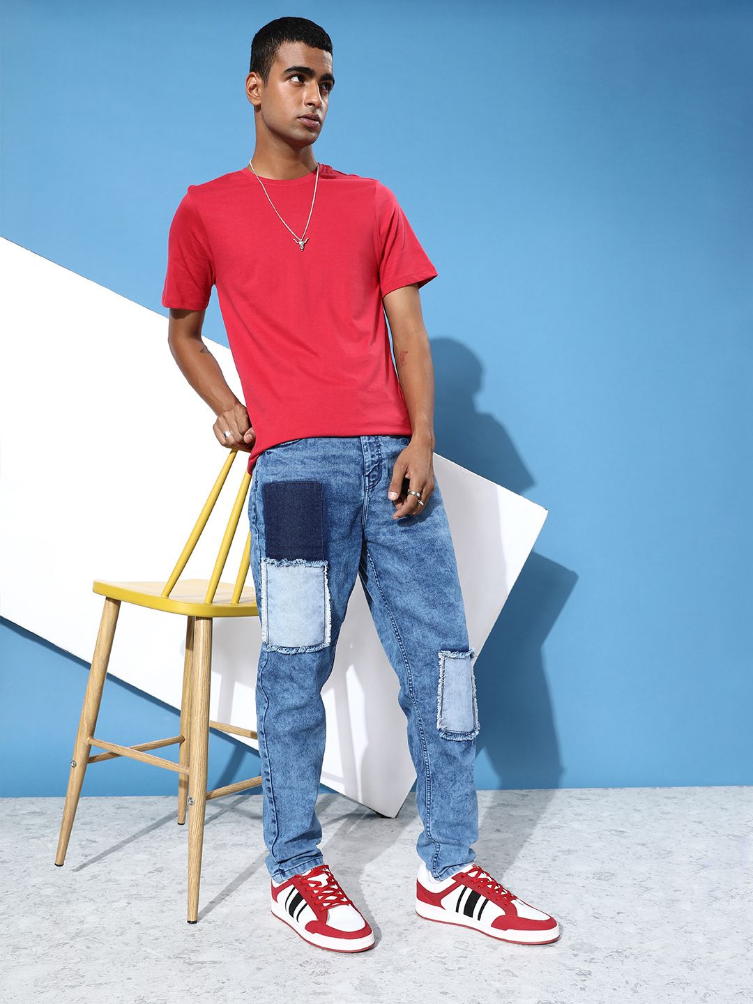 Buy Kook N Keech Men Ocean Blue Baggy Fit Upcycled Denim Patch