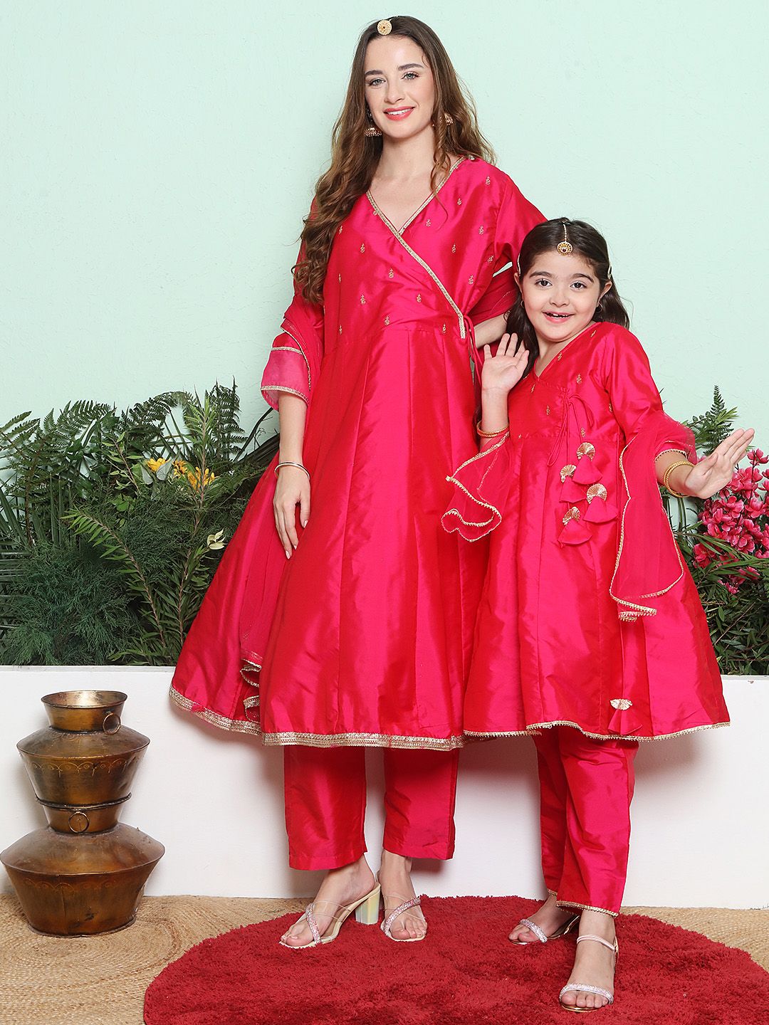 Bitiya by Bhama Girls Embroidered Angrakha Kurta with Trousers & Dupatta-image-15