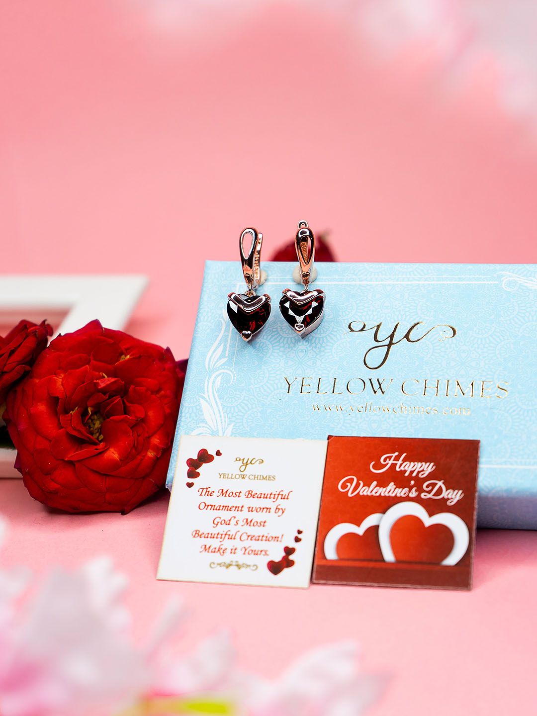 Yellow Chimes Rose Gold-Plated Heart Shaped Drop Earrings-picture-21