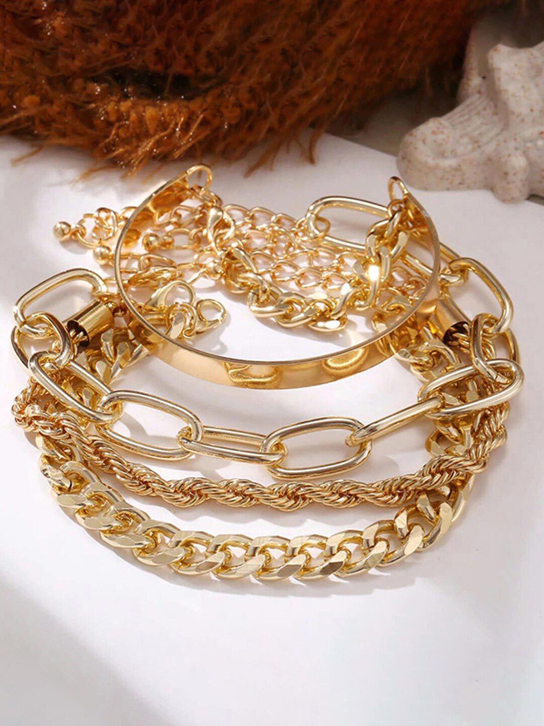 Jewels Galaxy Women Set of 4 Gold-Plated Link Bracelet-picture-40