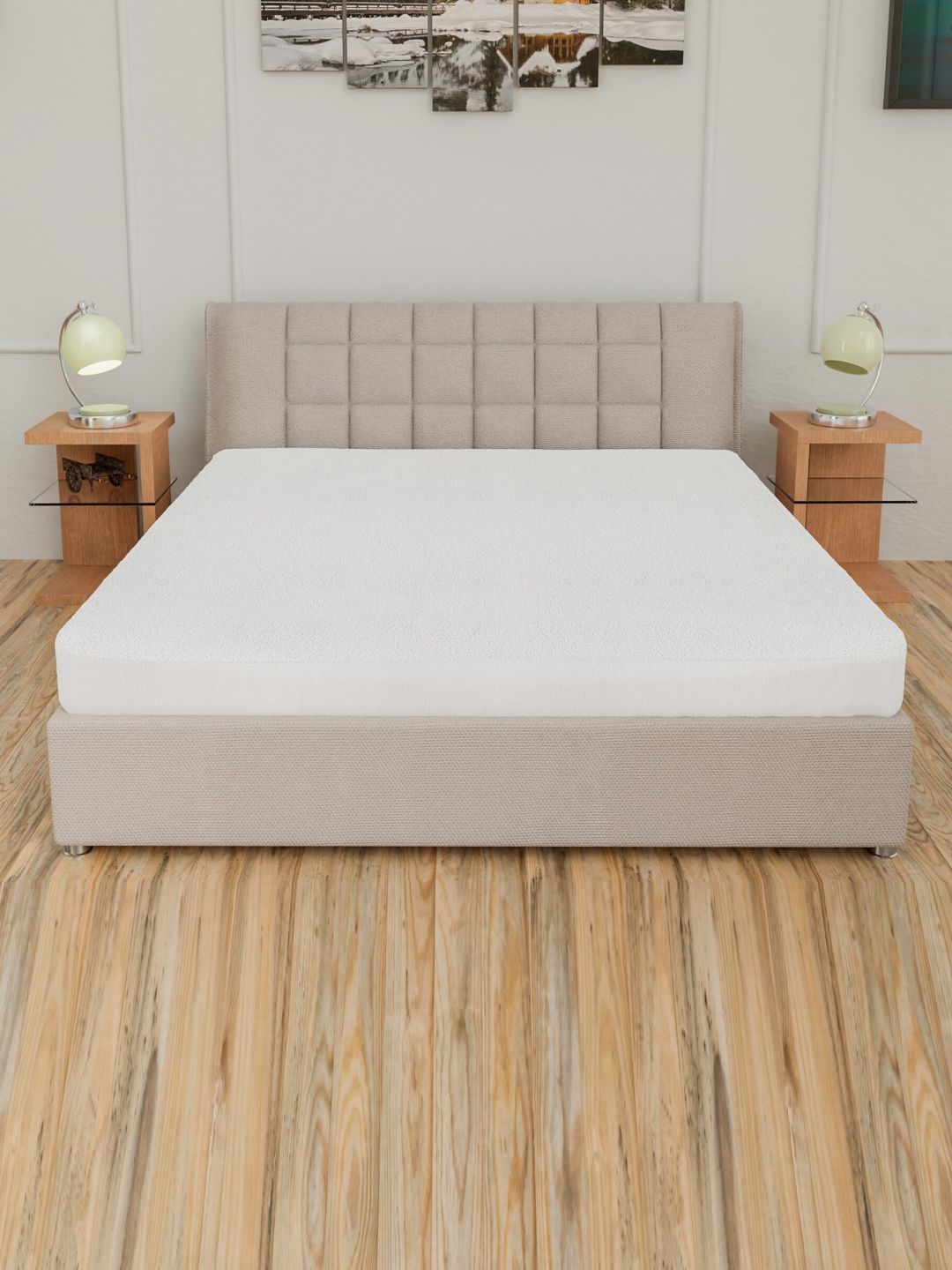 CURIOUS LIFESTYLE White Water Proof Terry Cotton Double King Size Mattress Protector-image-37