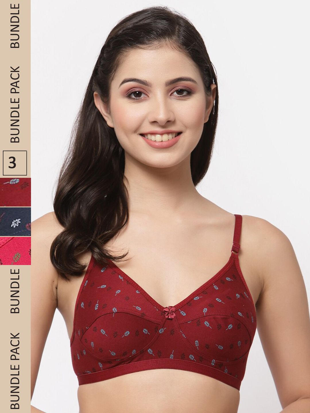 College Girl Pack of 3 Cotton Non Padded Floral Bra
