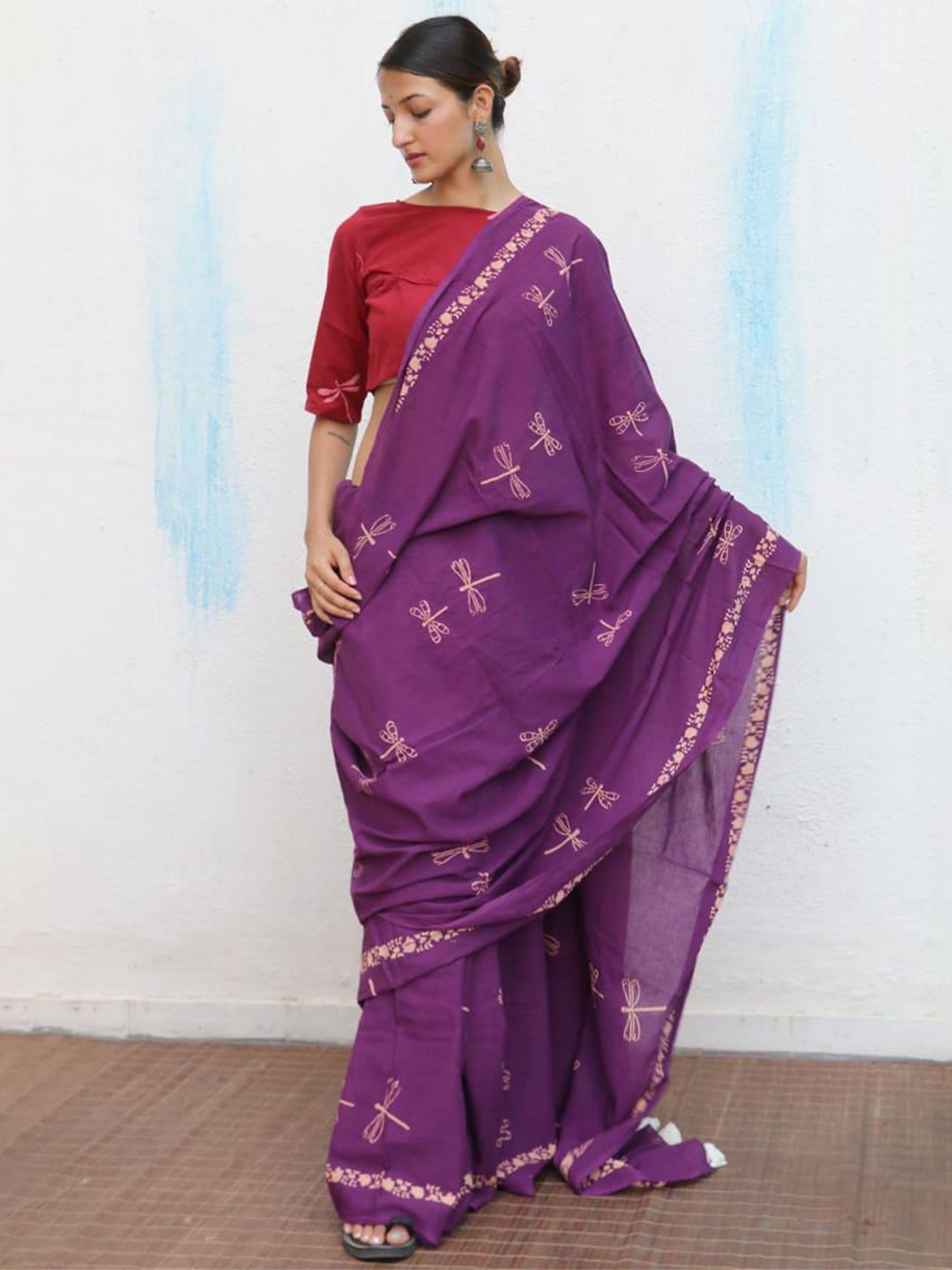 Chidiyaa Printed Ethnic Motifs Pure Cotton Block Print Saree-image-13