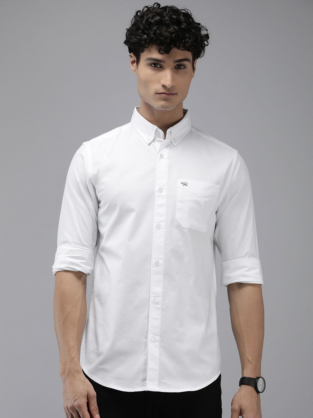 THE BEAR HOUSE Solid Slim Fit Pure Cotton Casual Shirt