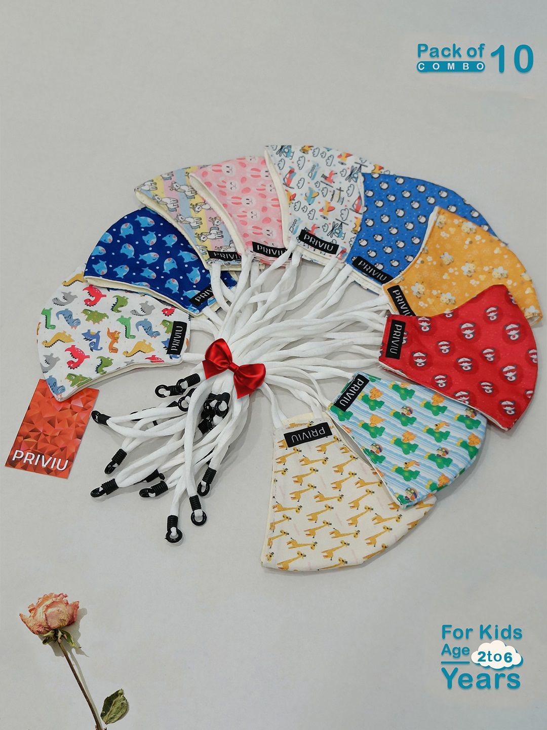 PRIVIU Kids Girls Pack of 10 Printed Protective Cotton Outdoor Masks-image-21
