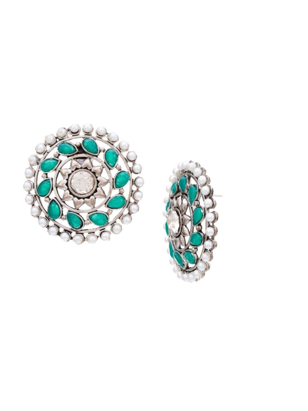 ATIBELLE Silver-Plated Kundan Studded & Beaded Jewellery Set