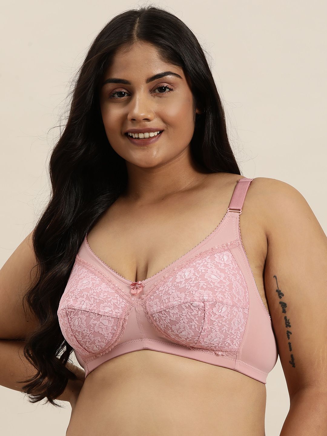 Sztori Pink Plus Size Medium Coverage Lace Bra-picture-53
