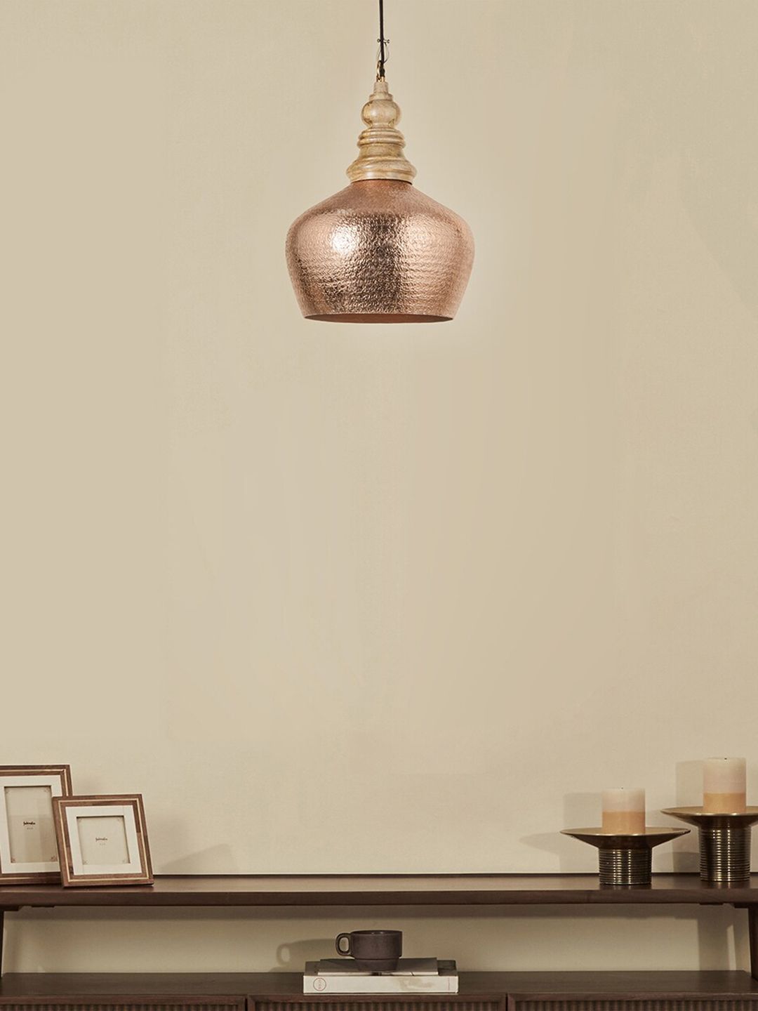 Fabindia Brown Hammered Textured Pendant Shaped Ceiling Lamp-picture-32