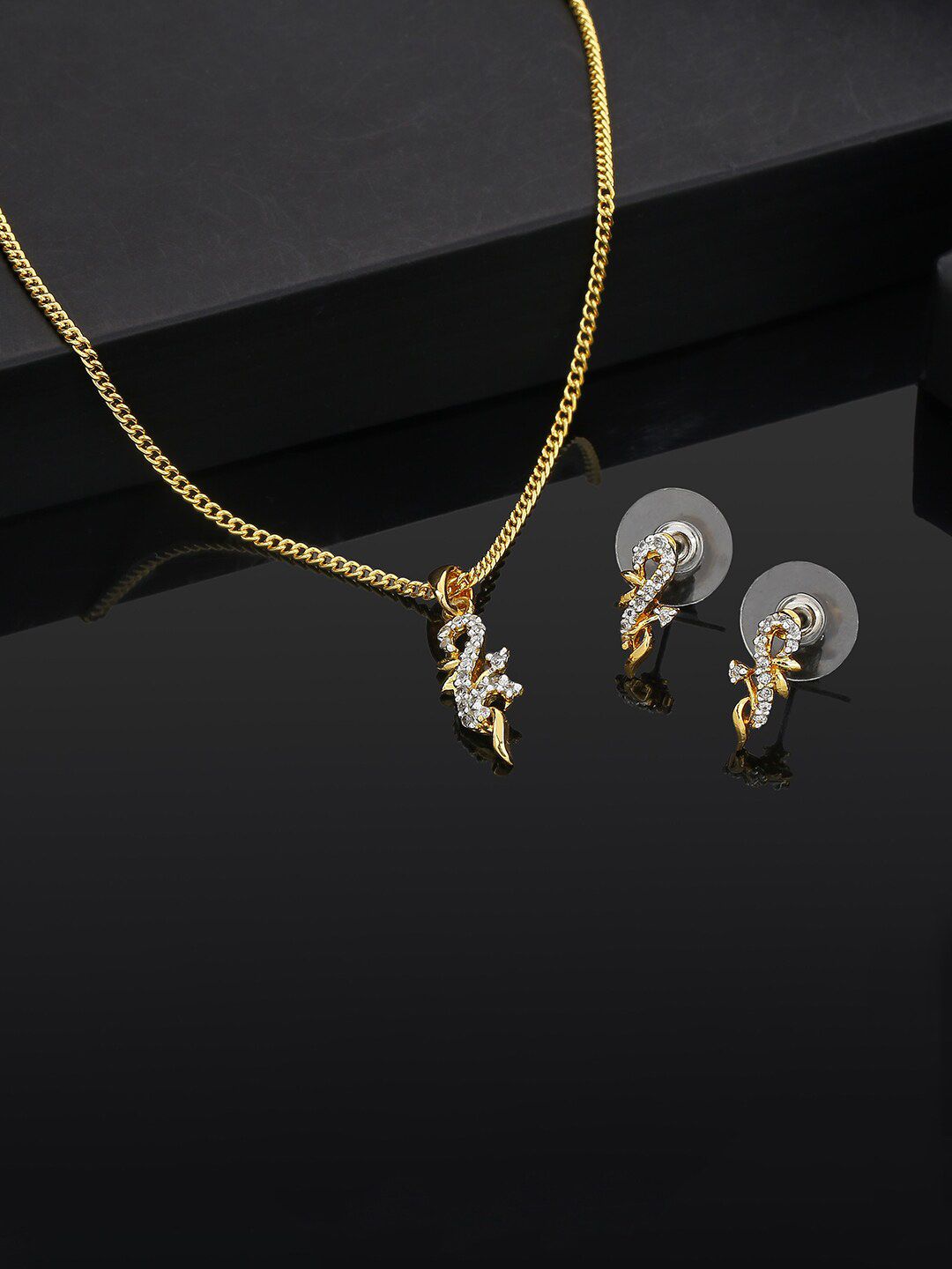 Estele Gold Plated CZ Petite Designer Pendant Set-picture-26