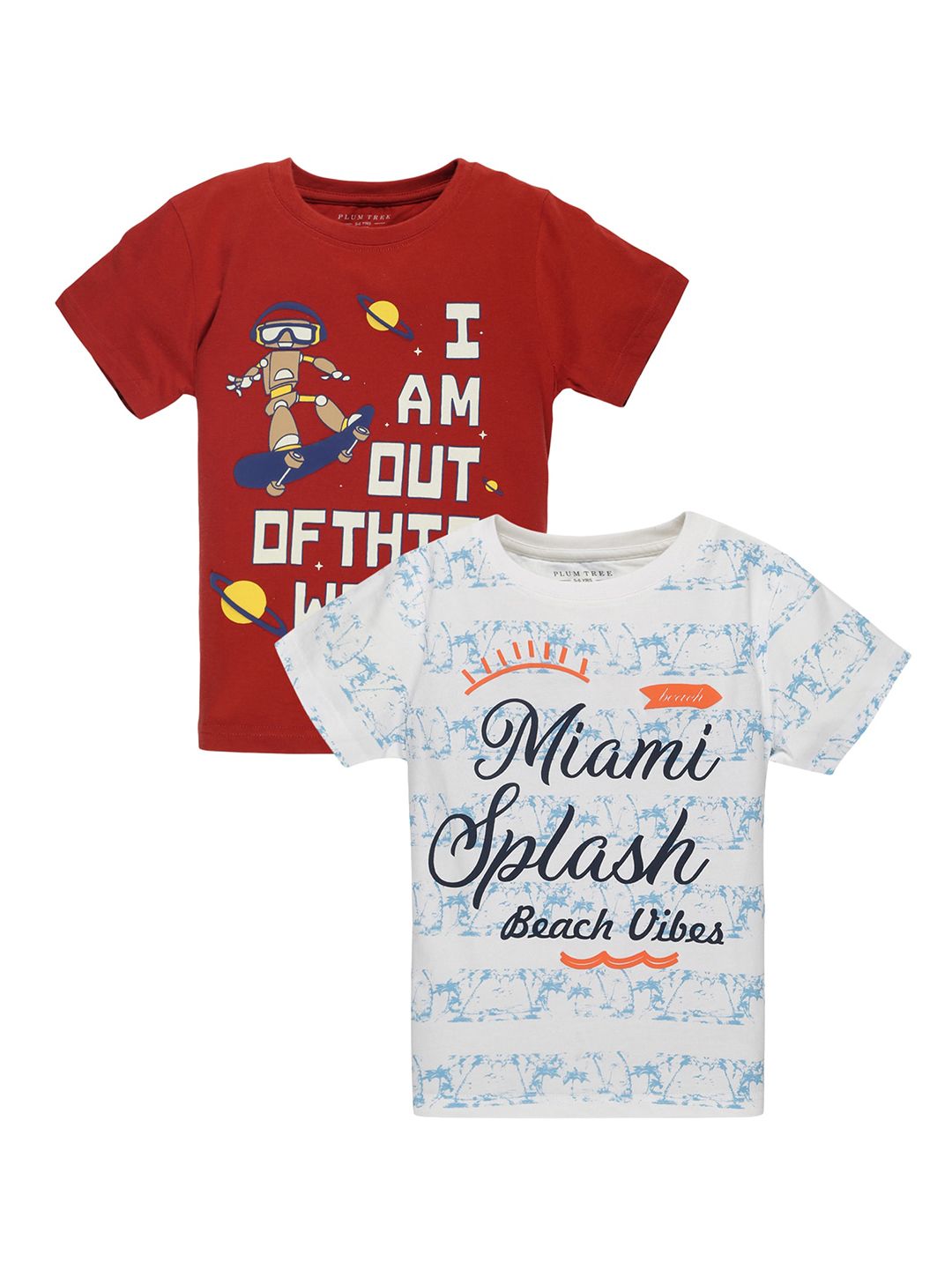 PLUM TREE Boys Pack Of 2 Typography Printed Cotton T-shirt-picture-29
