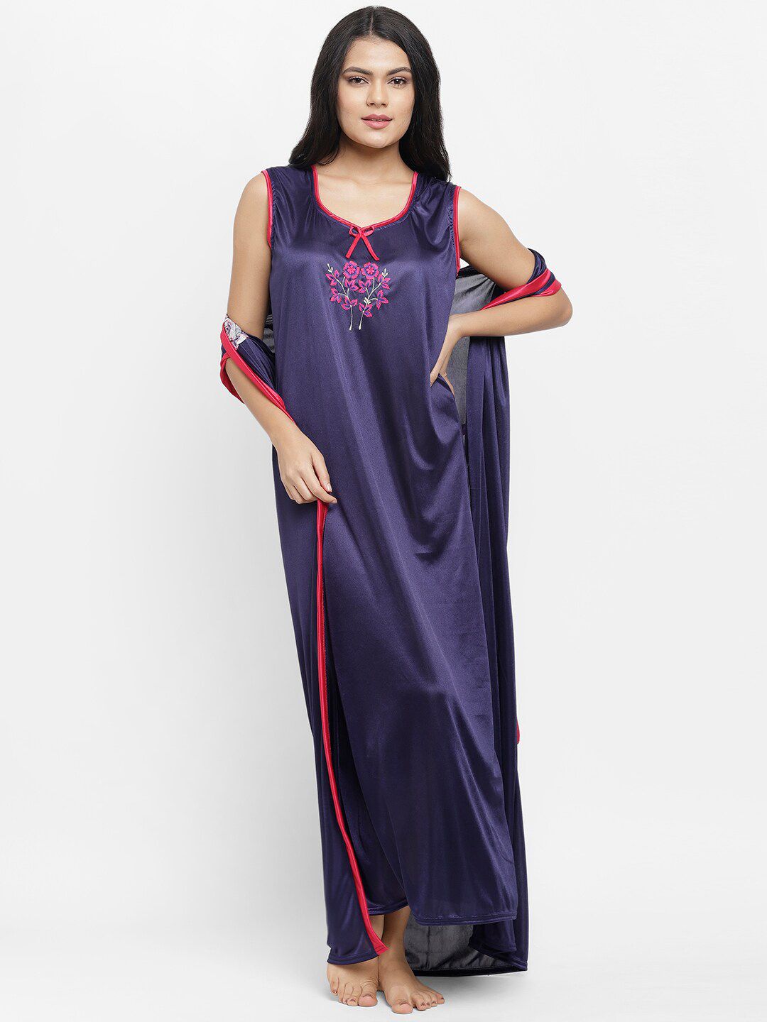 N-Gal Navy Blue Printed Maxi Nightdress-picture-10