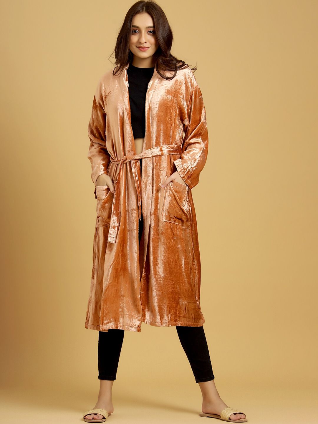 HANDICRAFT PALACE Women Orange Velvet Bath Robe-picture-12