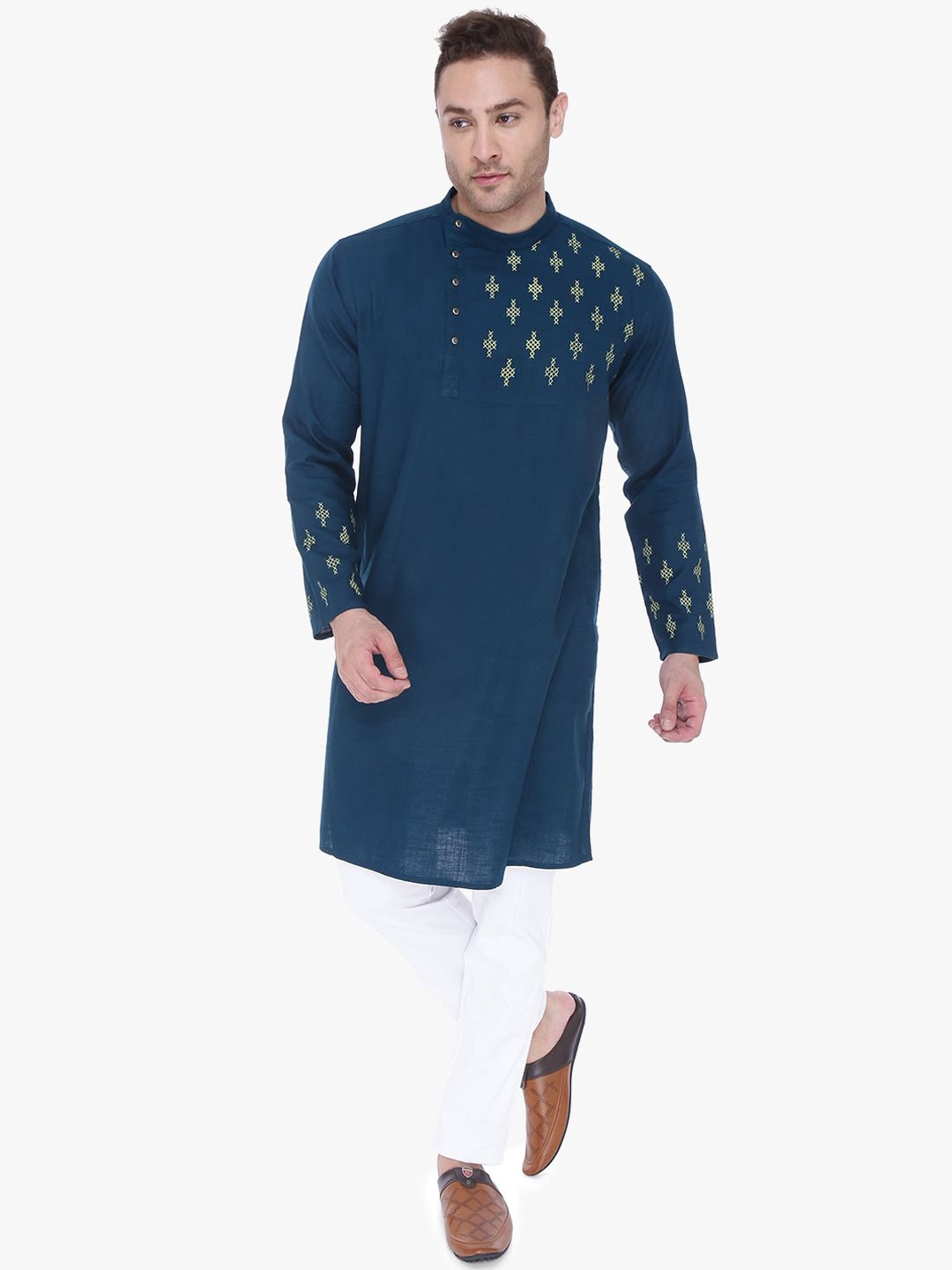 Kuons Avenue Men Ethnic Motifs Thread Work Cotton Kurta-picture-29