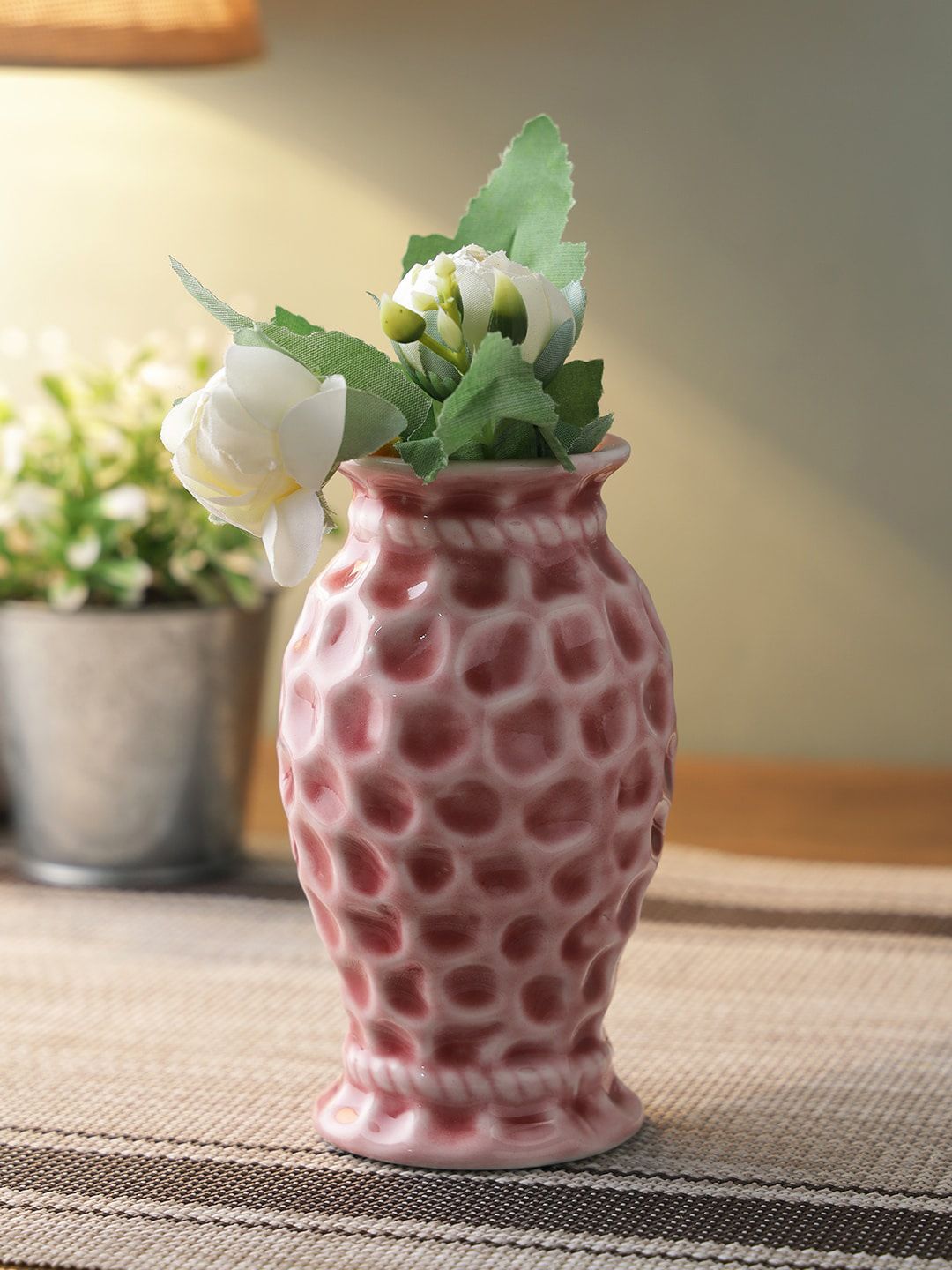 TAYHAA Pink Textured Ceramic Flower Vase-image-49