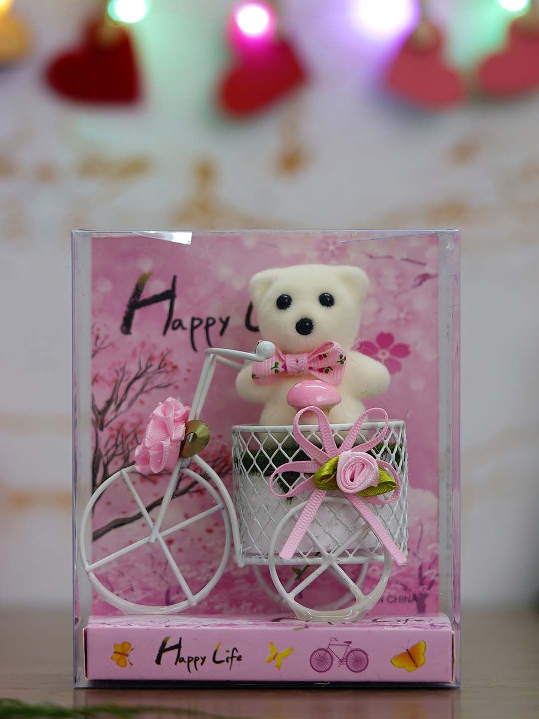 artisyn eCraftIndia White & Pink Cycle with Teddy Bear Valentine Gift Set-picture-18