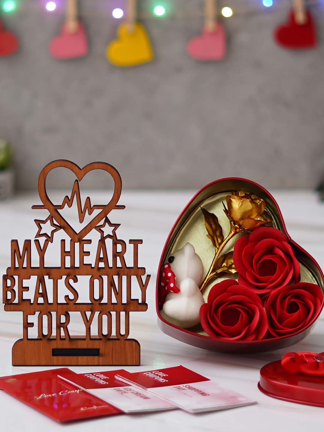 artisyn eCraftIndia Red & Brown 3 Pieces Valentine Gift Set-picture-25