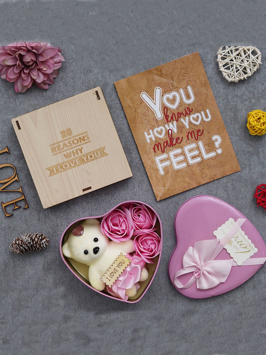 eCraftIndia Pink & Brown 3 Pieces Valentine Gift Set-image-21