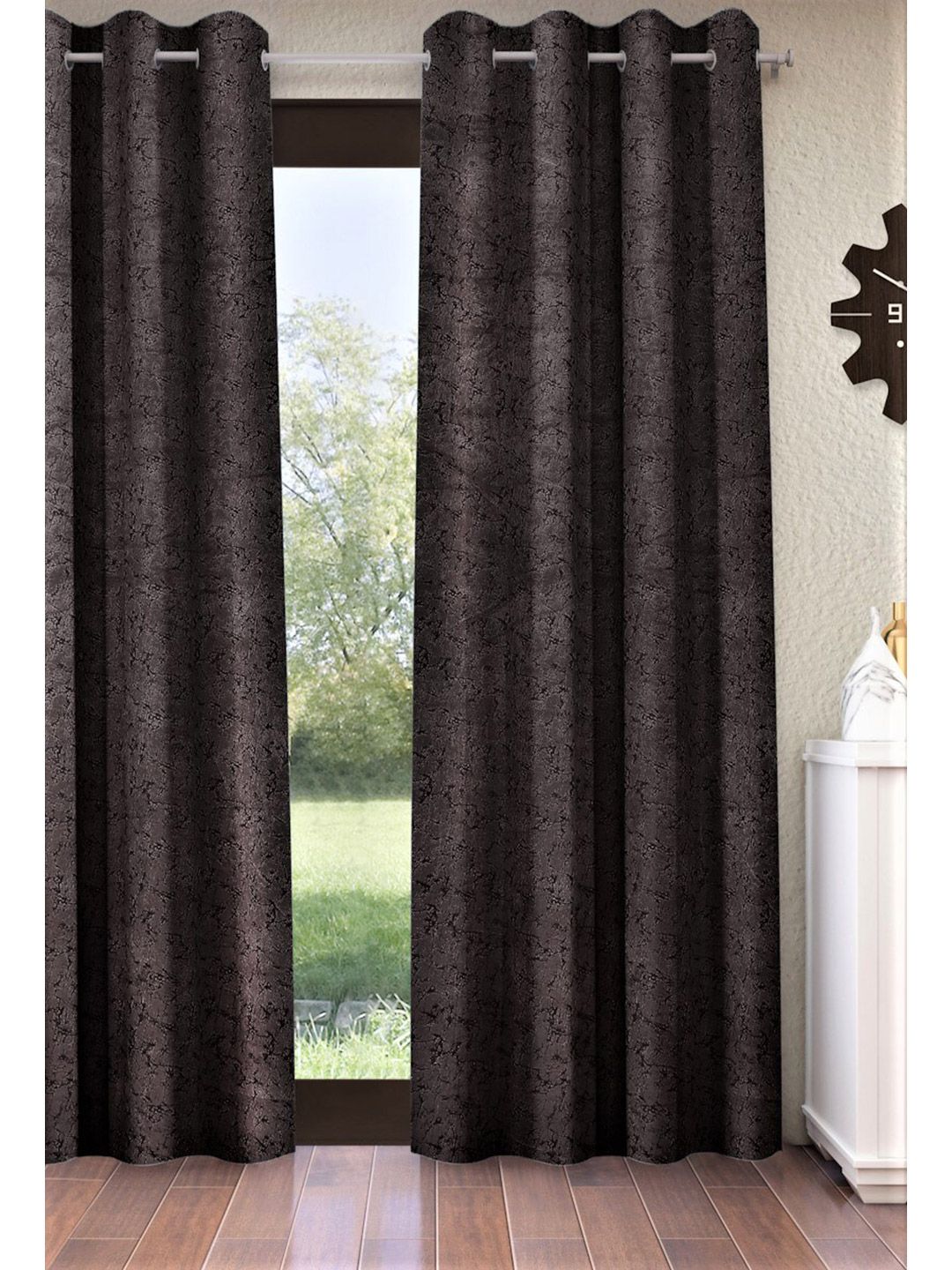 Home Sizzler Brown & Blue Abstract Room Darkening Door Curtain