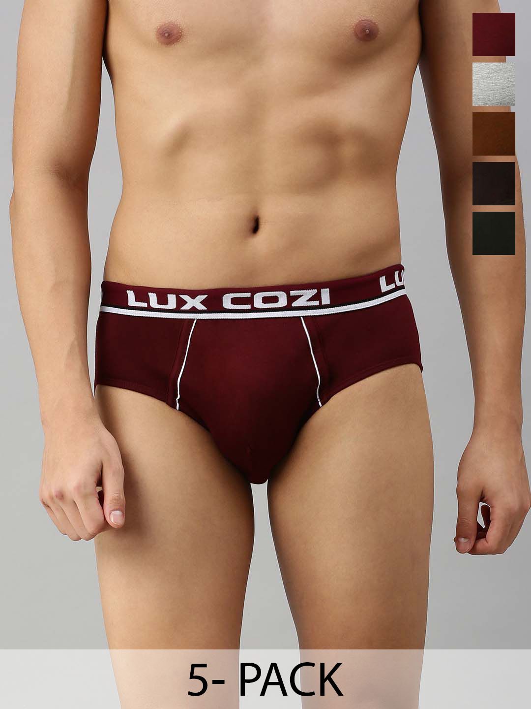 Lux Cozi Men Pack Of 5 Assorted Pure Cotton Mid-Rise Basic Briefs COZI_BIGSHOT_BRF_ASST-picture-50