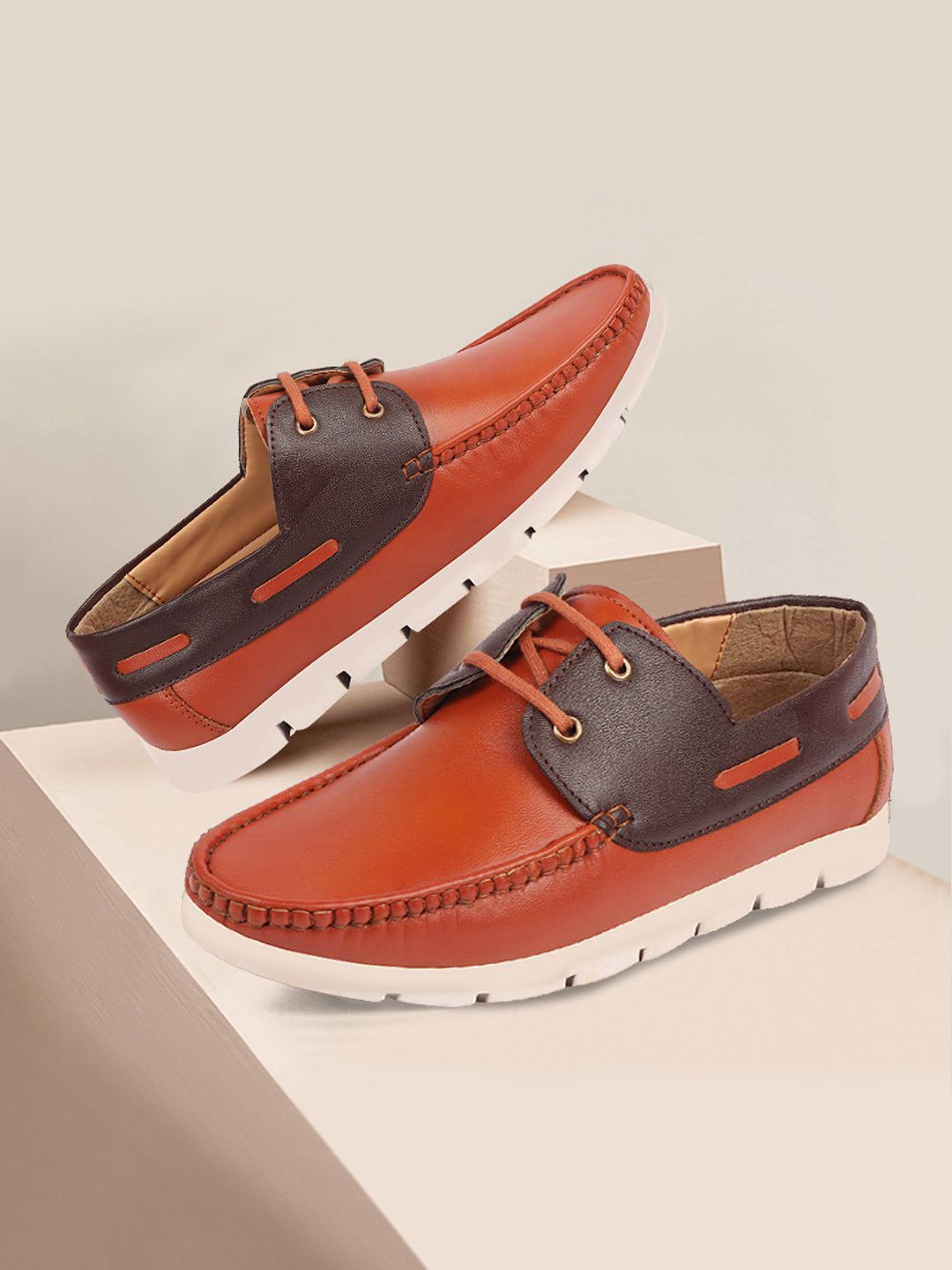 FAUSTO Men Tan Colourblocked Lightweight Boat Shoes-picture-44