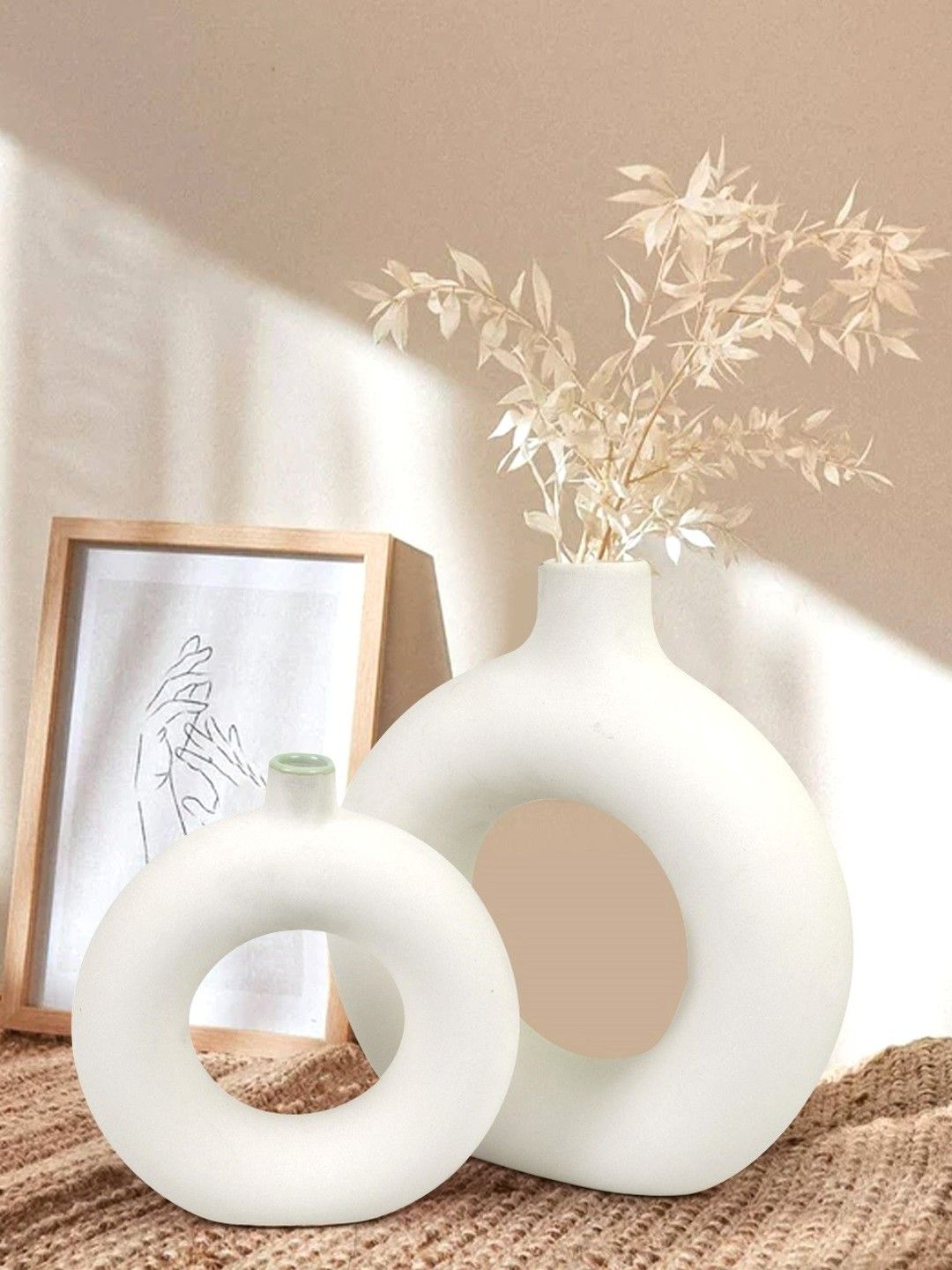 TIED RIBBONS White 2 Pcs Donut-Shaped Ceramic Flower Vases-picture-30