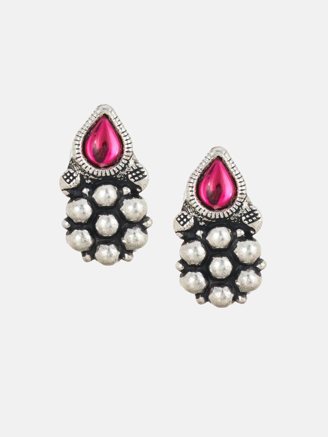 ATIBELLE Oxidised Silver-Plated Stone-Studded Beaded Mangalsutra With Earrings