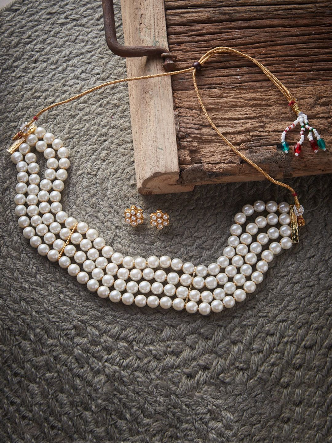 ATIBELLE Gold-Plated Artificial Beaded Layered Classic Choker Jewellery Set