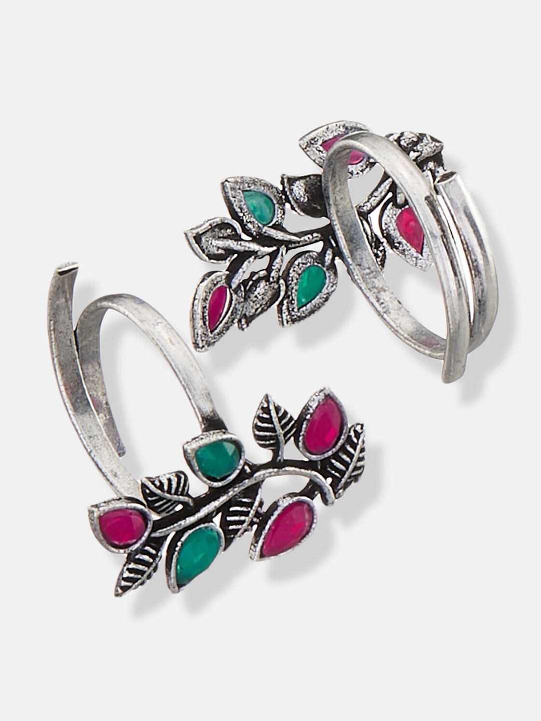 ATIBELLE Set of 2 German Silver Stone Studded Toe Rings