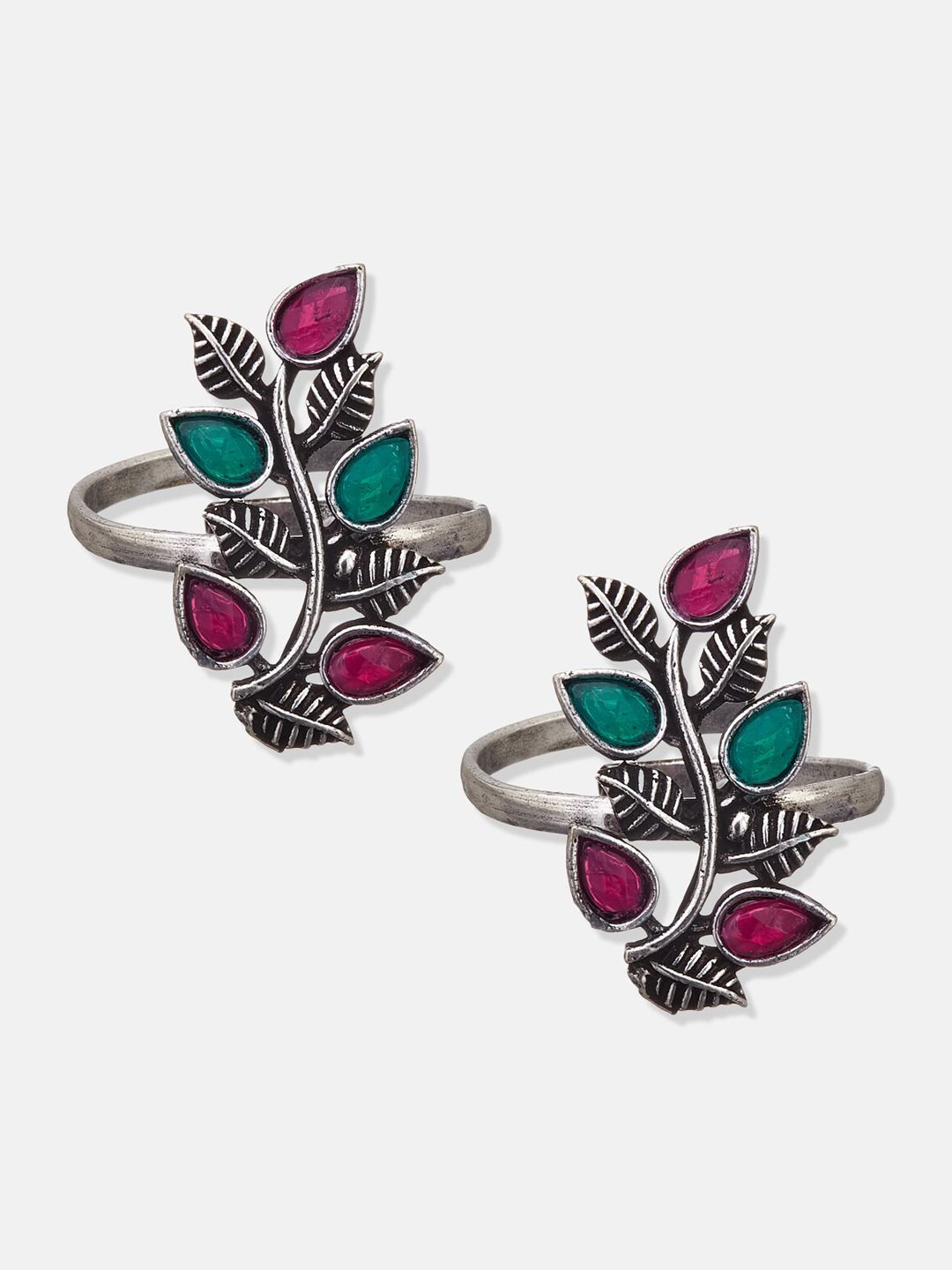 ATIBELLE Set of 2 German Silver Stone Studded Toe Rings