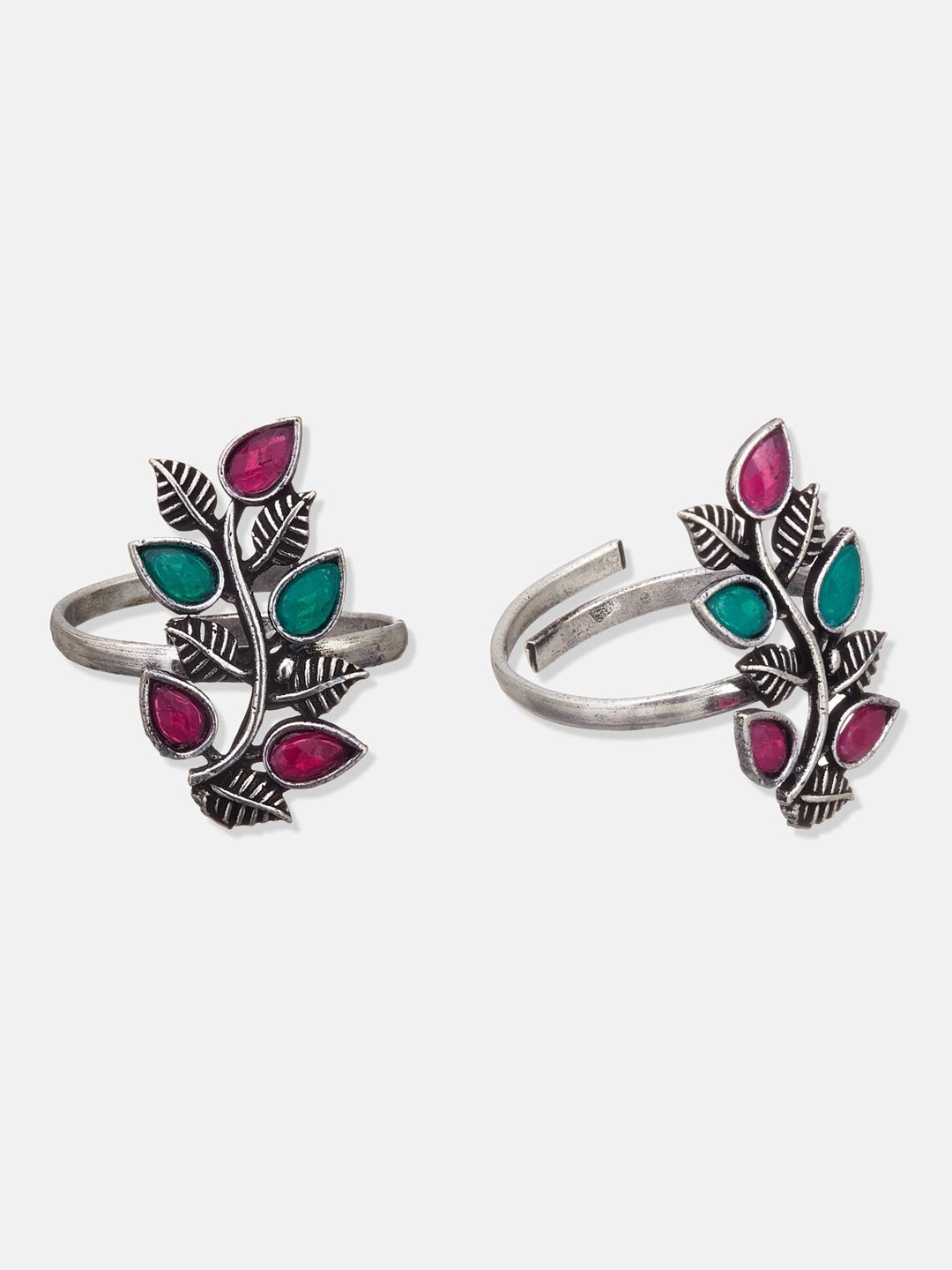 ATIBELLE Set of 2 German Silver Stone Studded Toe Rings