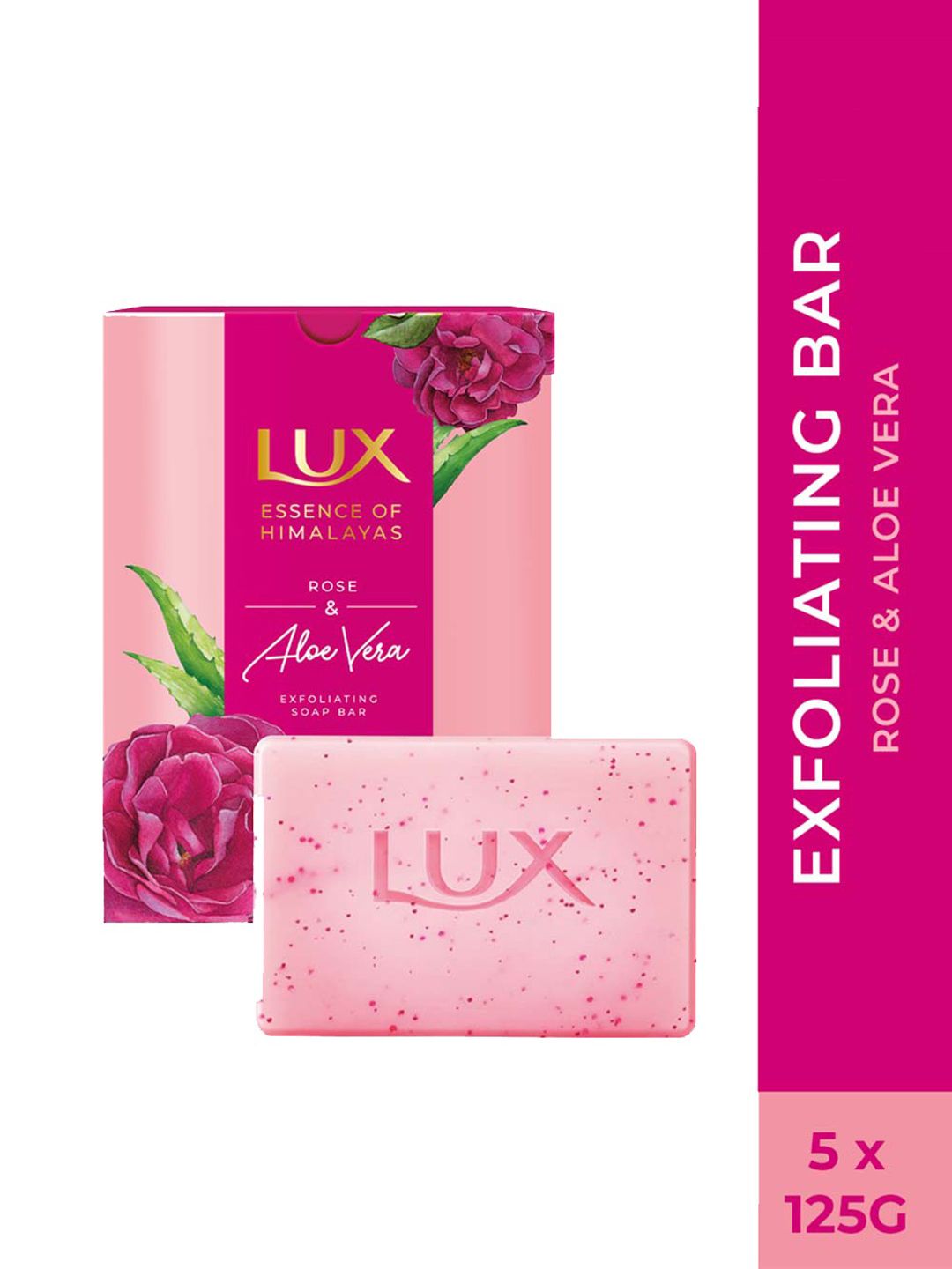 LUX Essence of Himalayas Set of 5 Rose & Aloe Vera Exfoliating Soap Bar - 125g each-picture-35