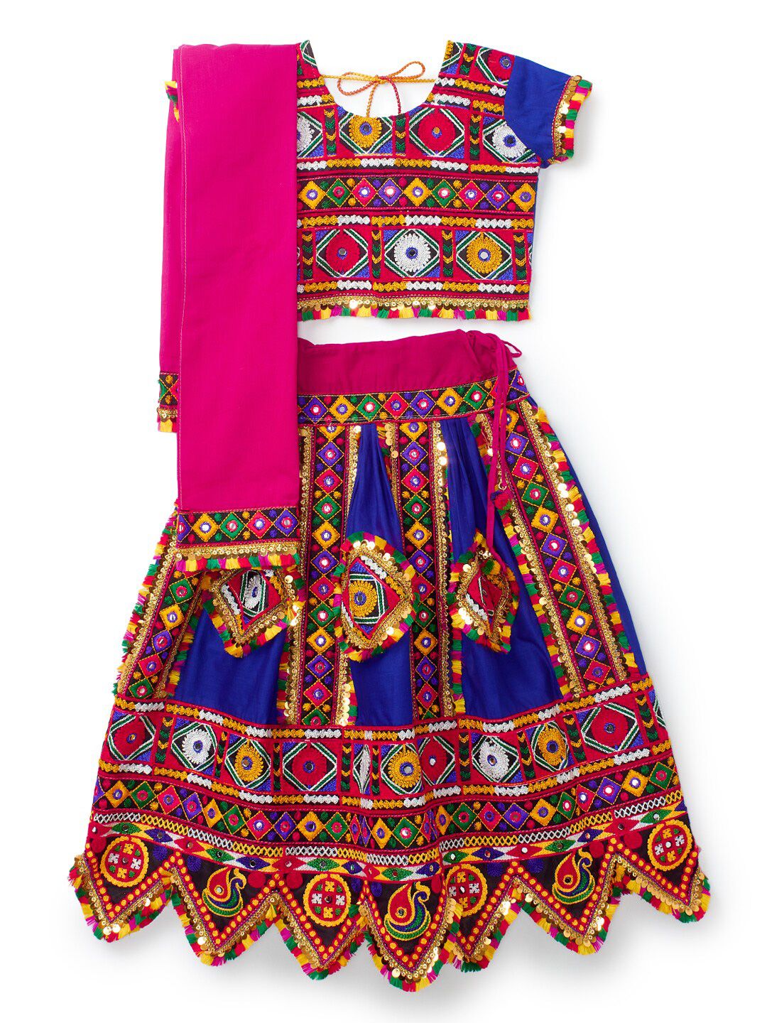 BANJARA INDIA Girls Embroidered Cotton Ready to Wear Lehenga & Blouse With Dupatta-image-48