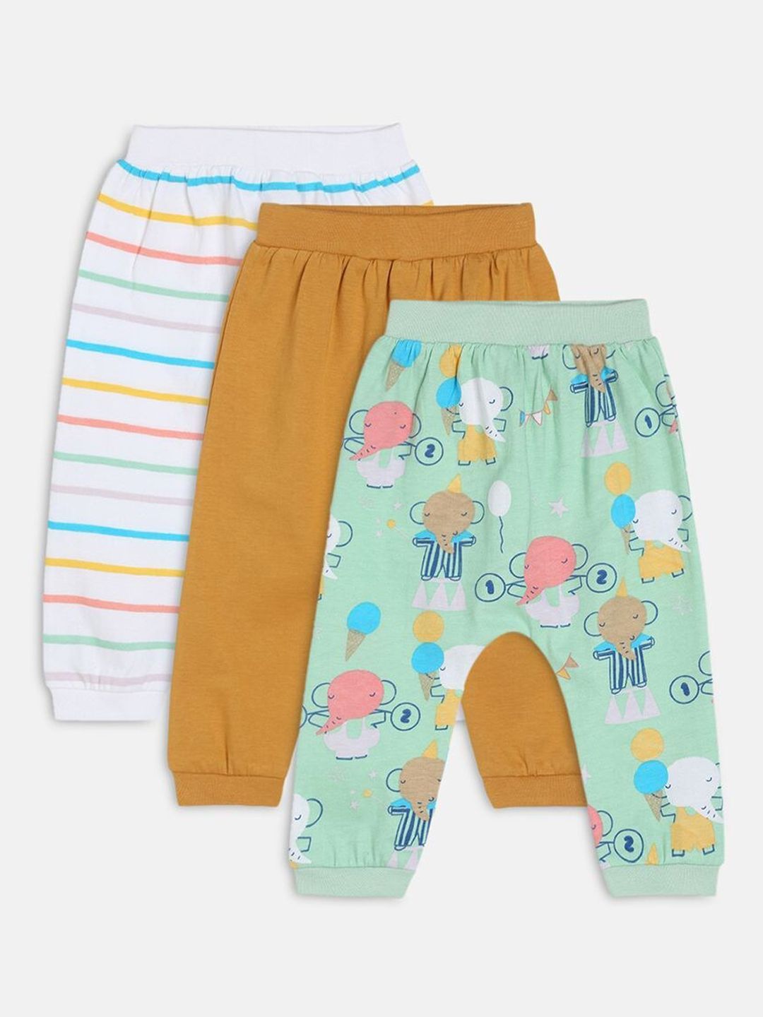 MINI KLUB Infant Boys Pack Of 3 Printed Pure Cotton Joggers-picture-15