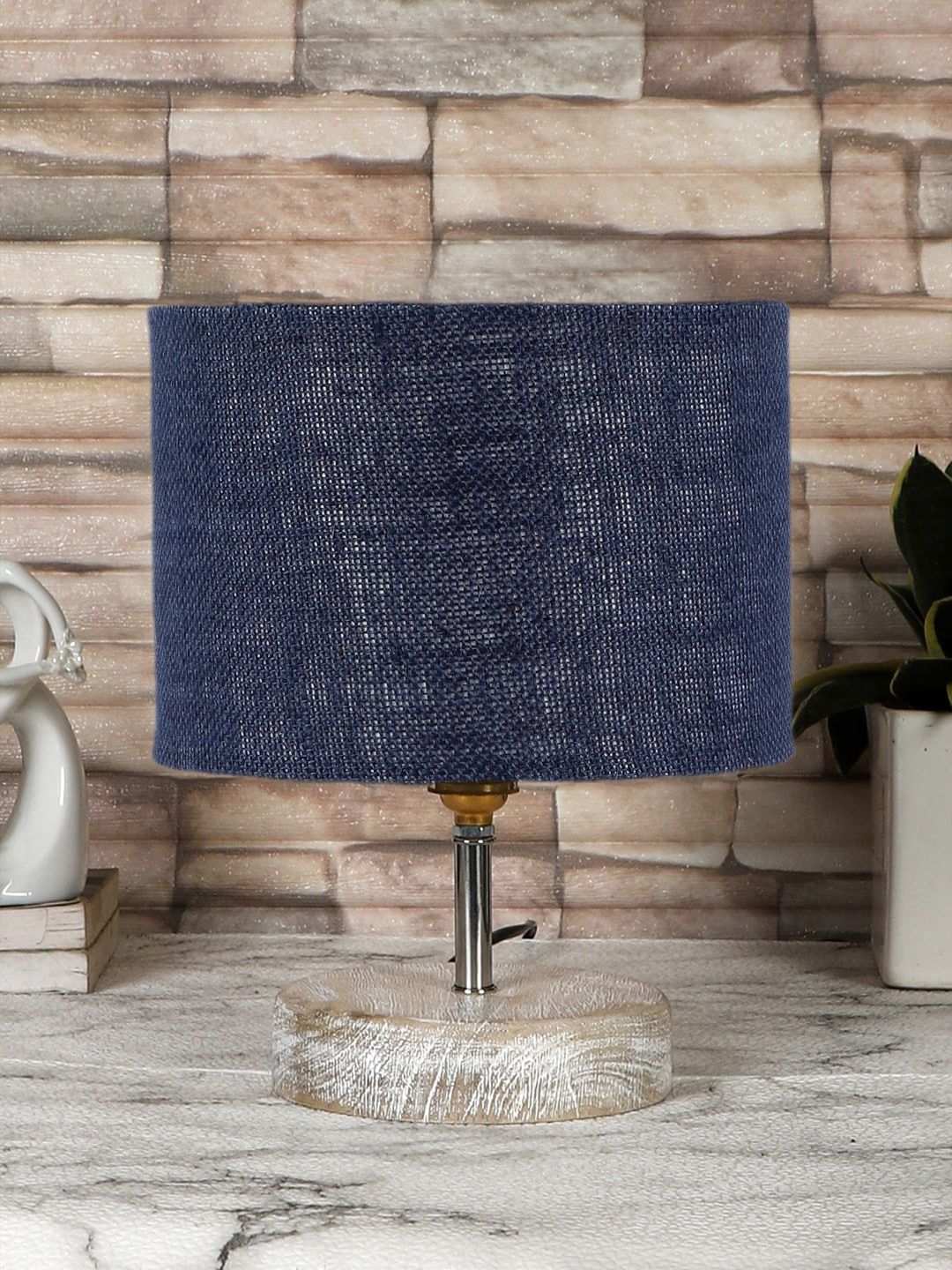 Devansh Blue & White Textured Jute Table Lamp With Wood Base-picture-40